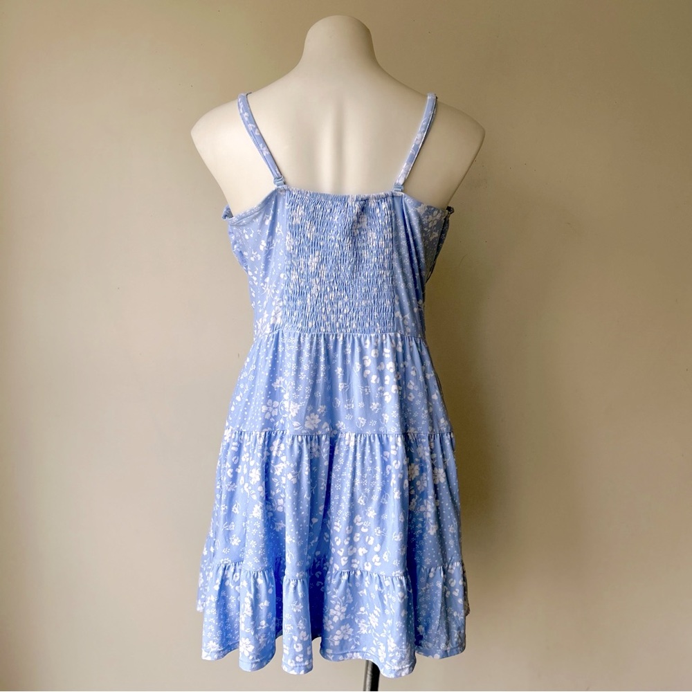 🌼 NO BOUNDARIES Ditsy Floral Tie-Front Tiered Babydoll Dress, Sky Blue XL 15-17 - Picture 5 of 6
